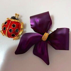 ✨ Timeless Sparkle: Vintage Bow & Ladybug Brooch Duo, NYC